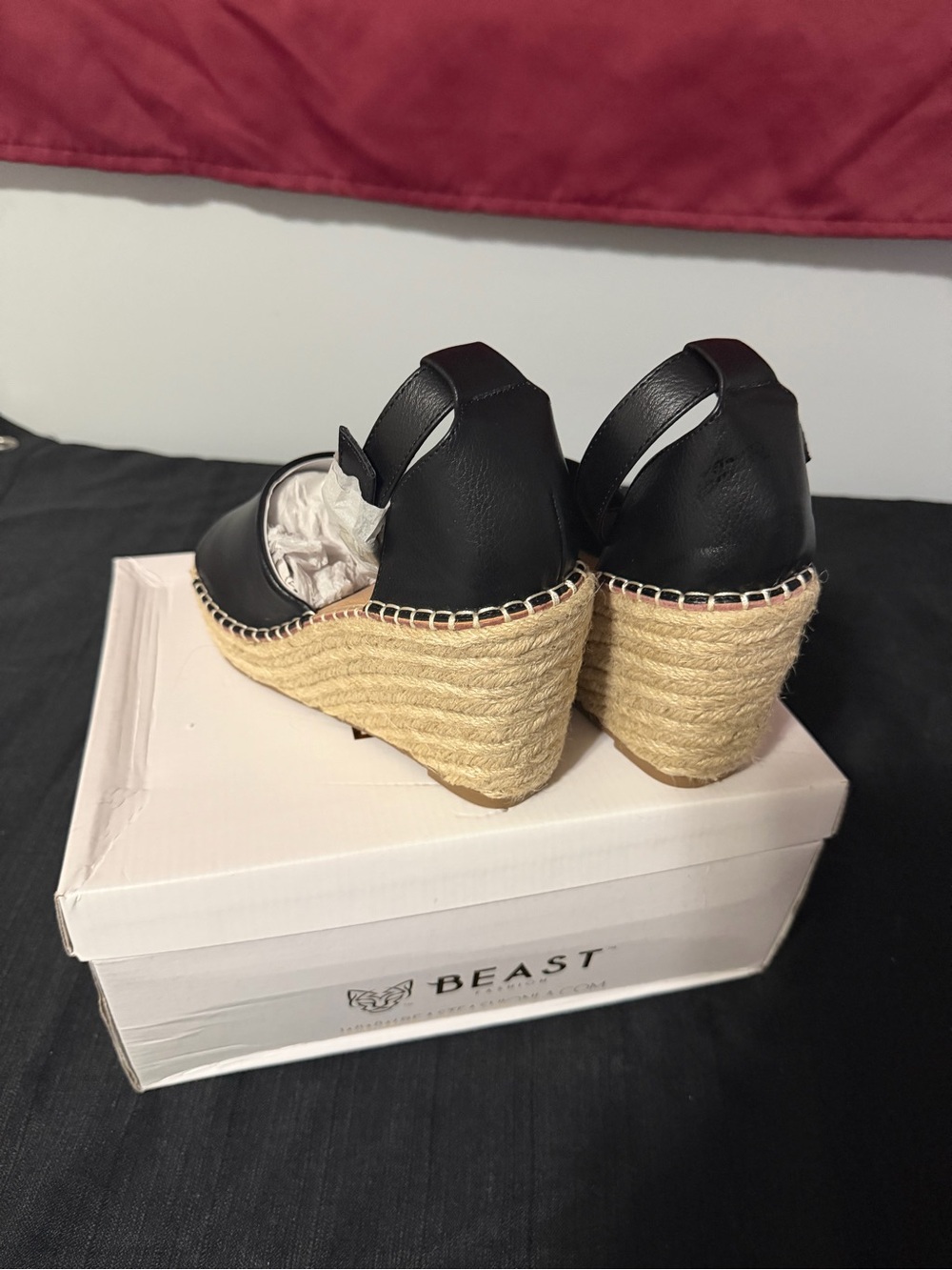 BEAST FASHION Black Espadrille Rope Wedge Sandals